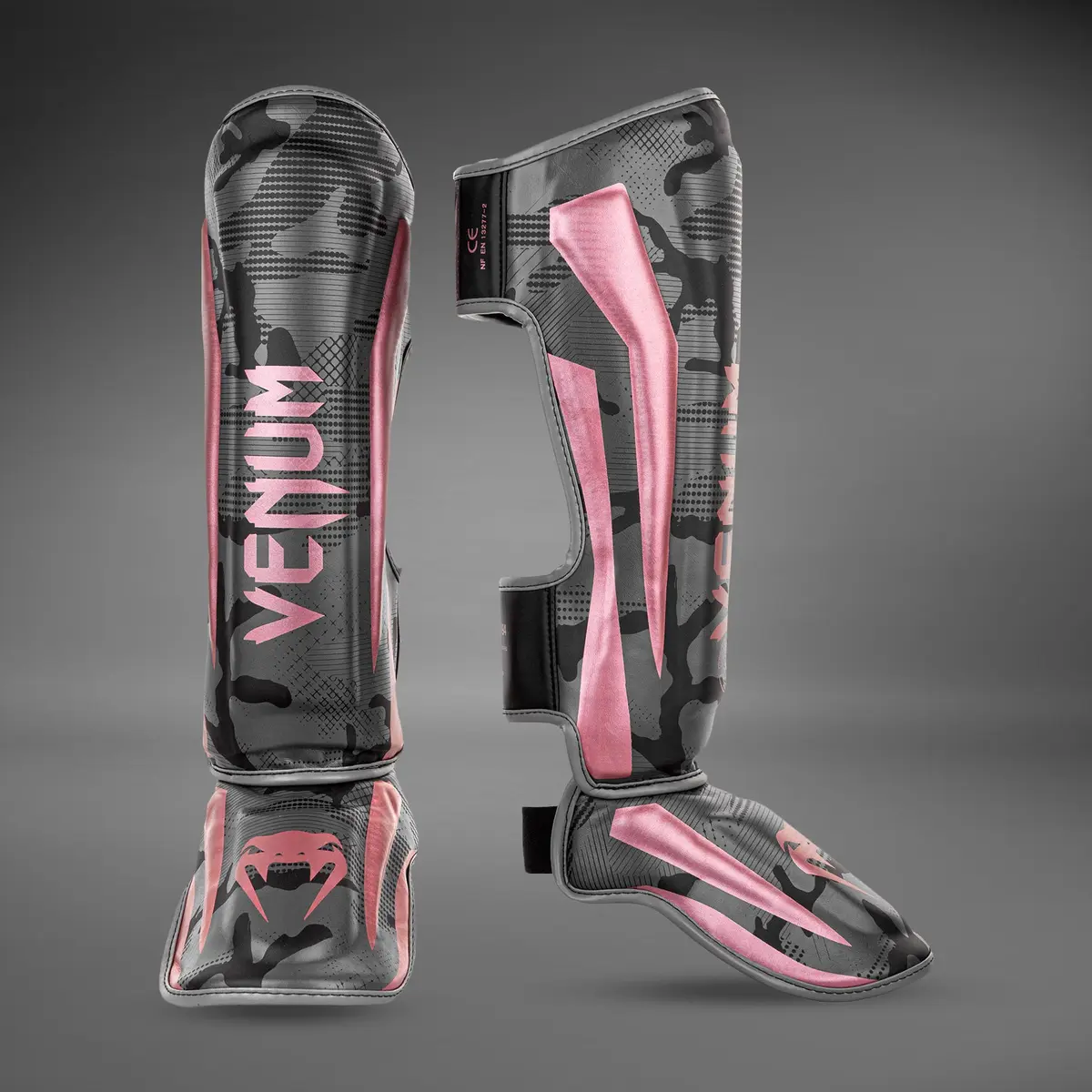 Venum Elite Shin Guard - Black/Rose/Gold преден изглед