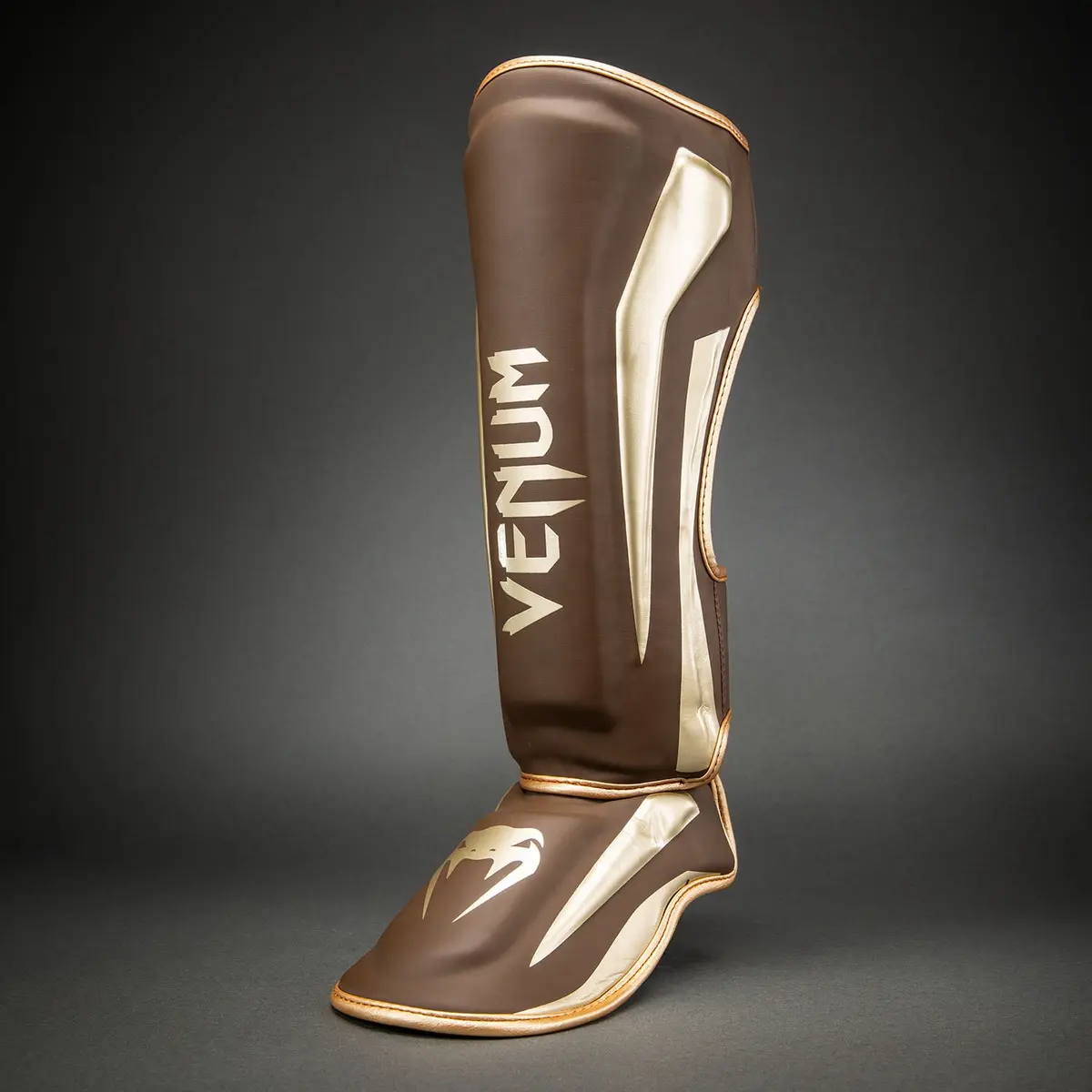 Venum Elite Shin Guards - Dark Brown страничен изглед