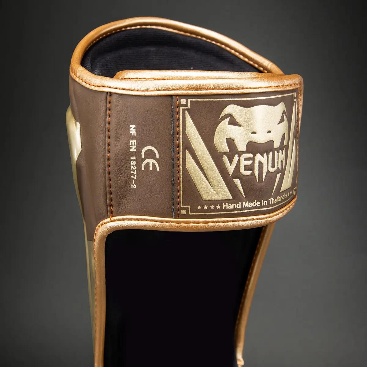 Venum Elite Shin Guards - Dark Brown етикет