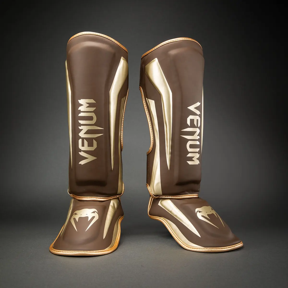 Venum Elite Shin Guards - Dark Brown преден изглед
