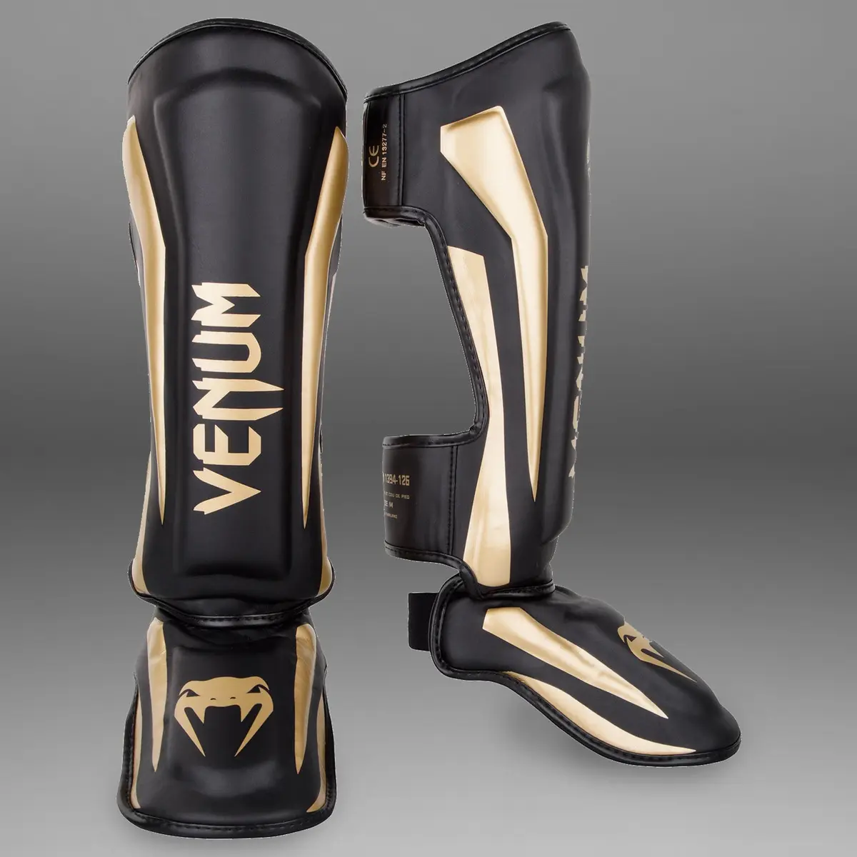 Venum Elite Standup Shin guards - Black/Gold преден изглед