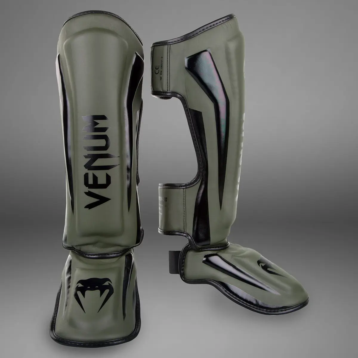 Venum Elite Standup Shin guards - Khaki/Black преден изглед