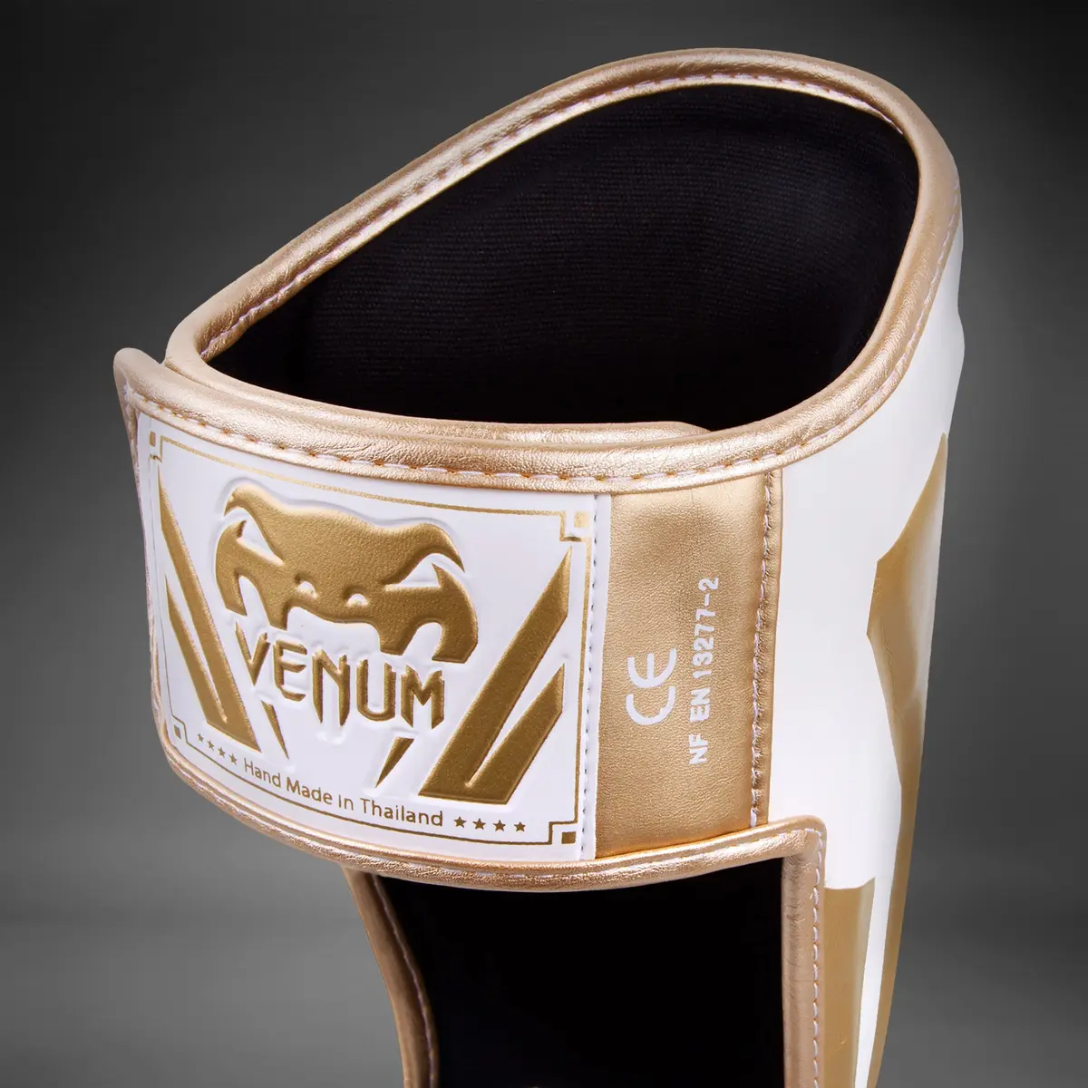Venum Elite Standup Shin guards - White/Gold етикет