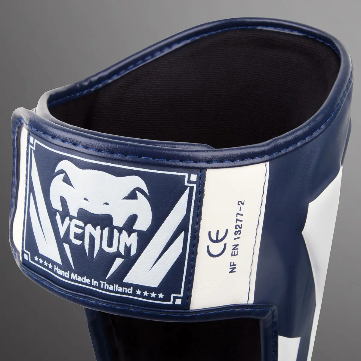 Venum Elite Standup Shin guards - White/Navy Blue етикет и CE маркировка