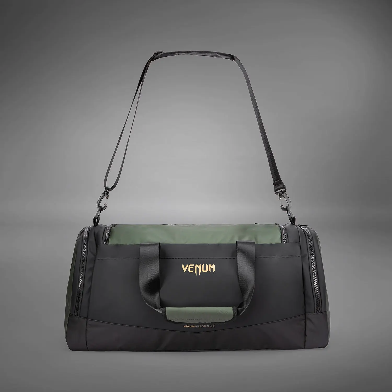 Venum Evo 2 Trainer Lite Duffle Bag (55-63L) - Black/Khaki с прикачен регулируем ремък
