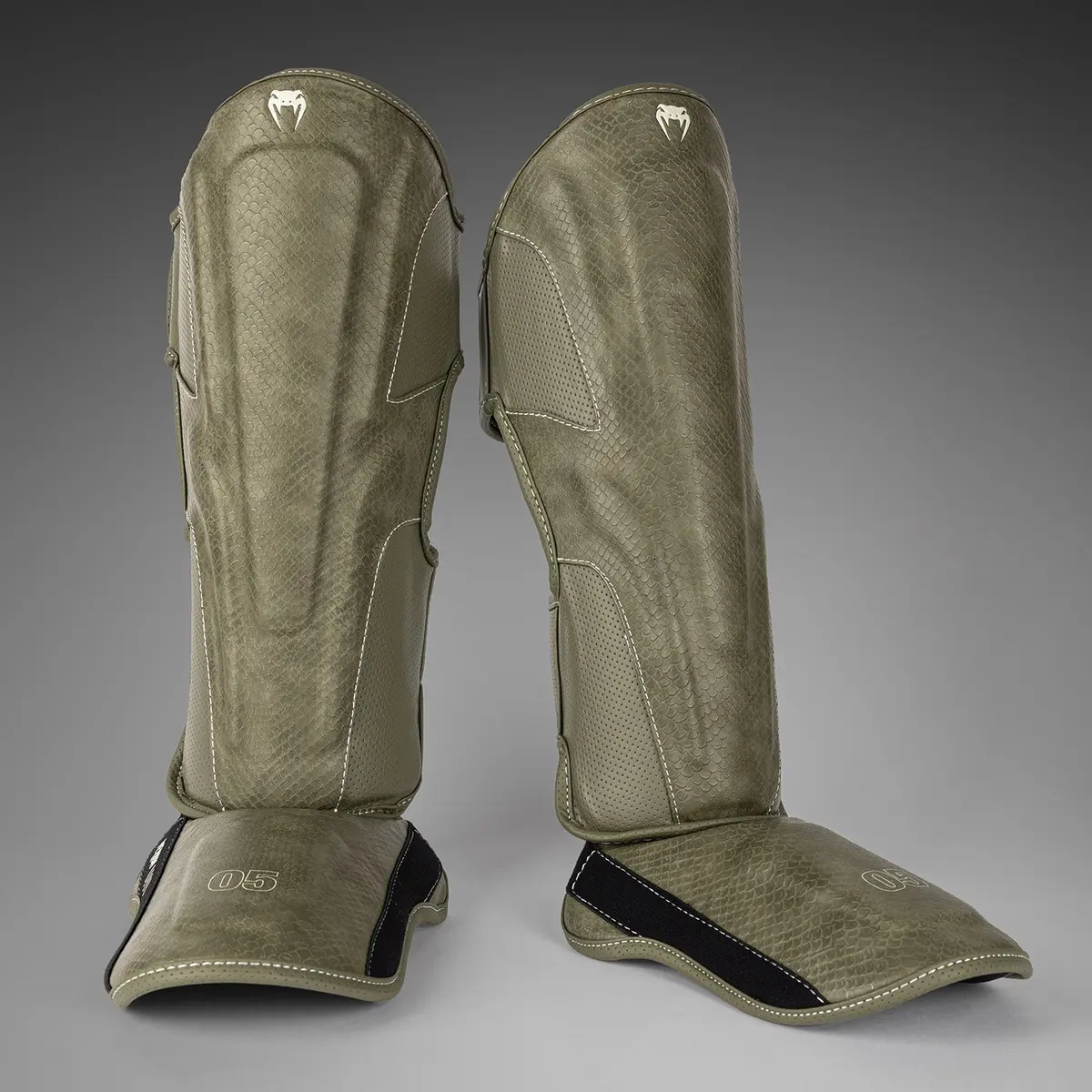 Venum Impact Evo Scales Shin Guards Army Green преден изглед