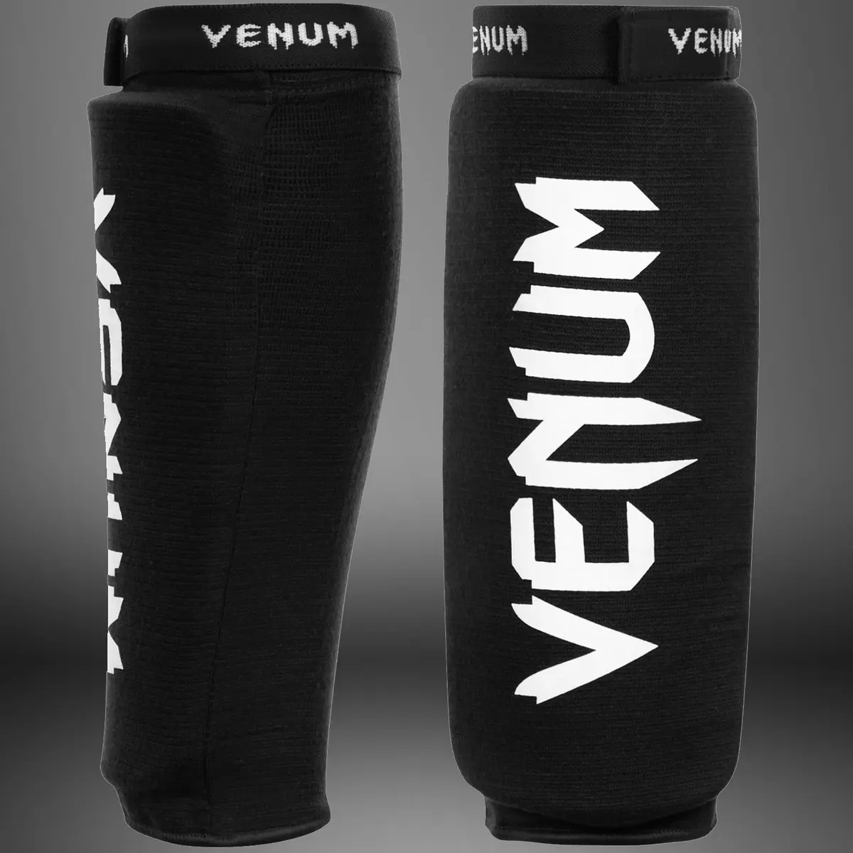 Venum Venum Kontact Shin Guards Without Foot - Black, комбинация от преден и страничен изглед