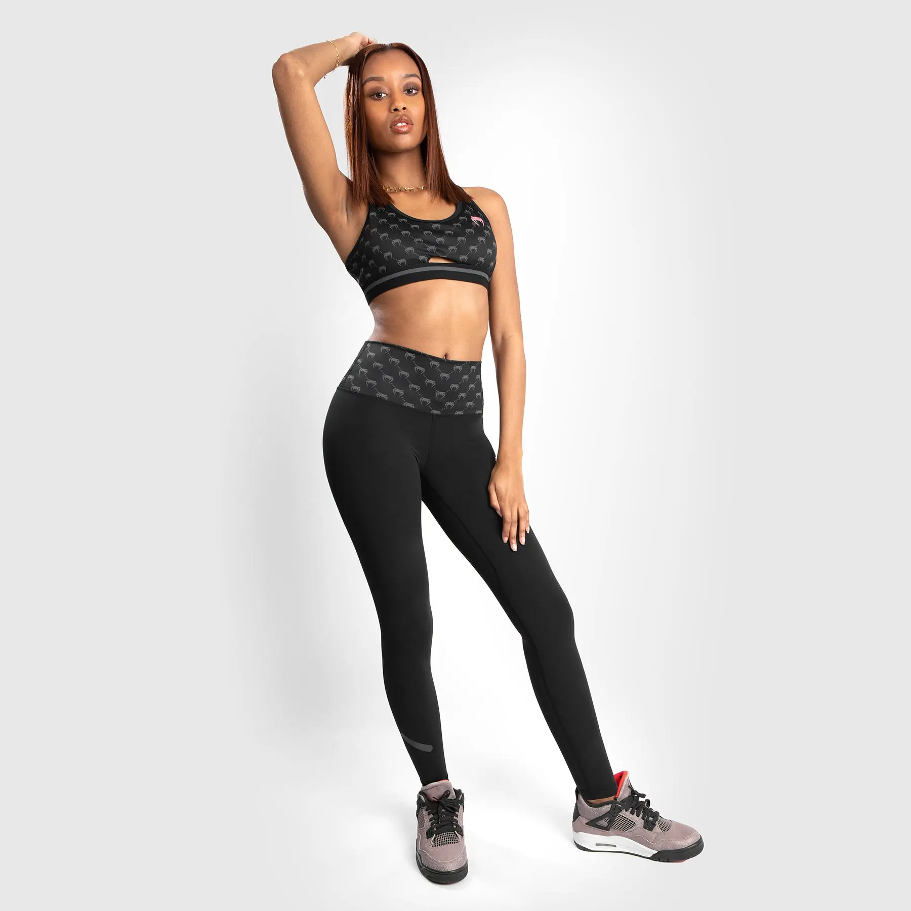 Дамски къс клин - Venum Monogram Compression Shorts - Black/Pink Gold, с модел
