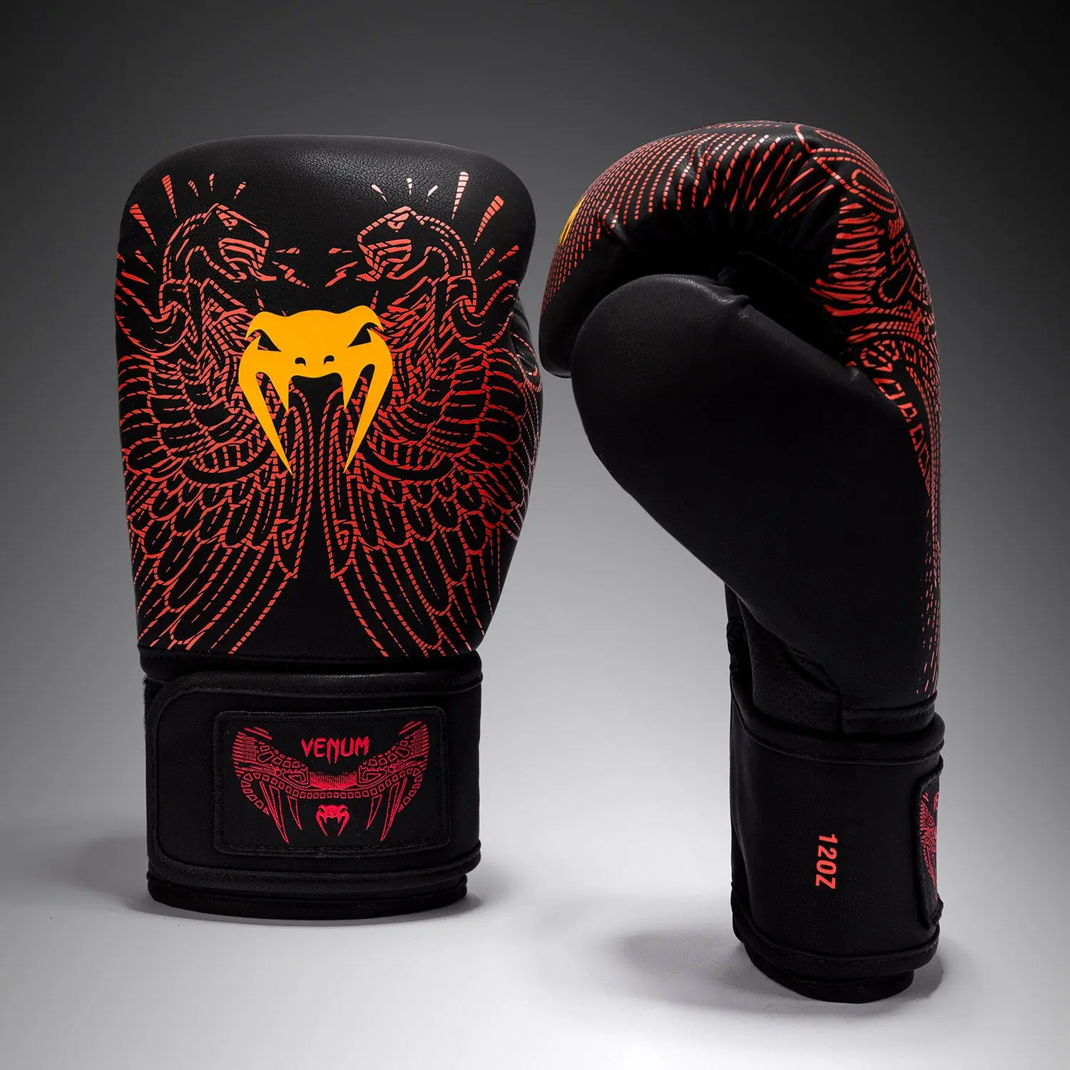 Venum Quetzal Fury Boxing Gloves - Black/Fury Red/ Tangerine преден изглед