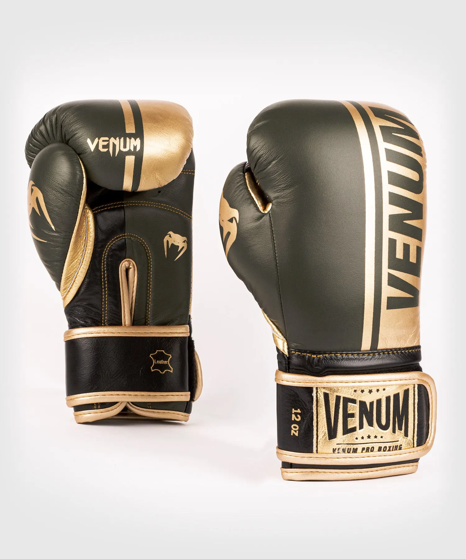 Venum Shield Pro Boxing Gloves Velcro - Khaki/Gold страничен изглед