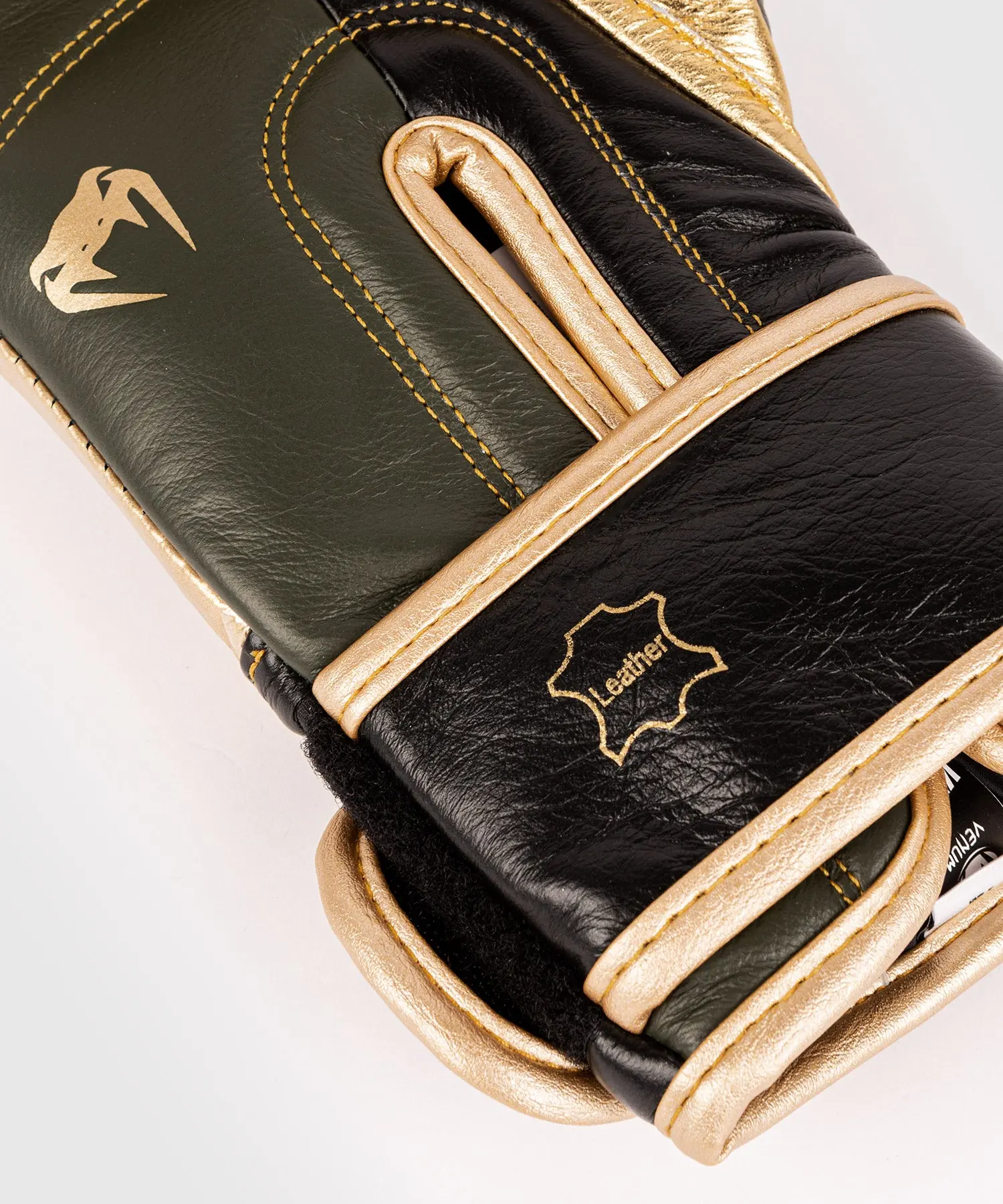 Venum Shield Pro Boxing Gloves Velcro - Khaki/Gold етикет Leather