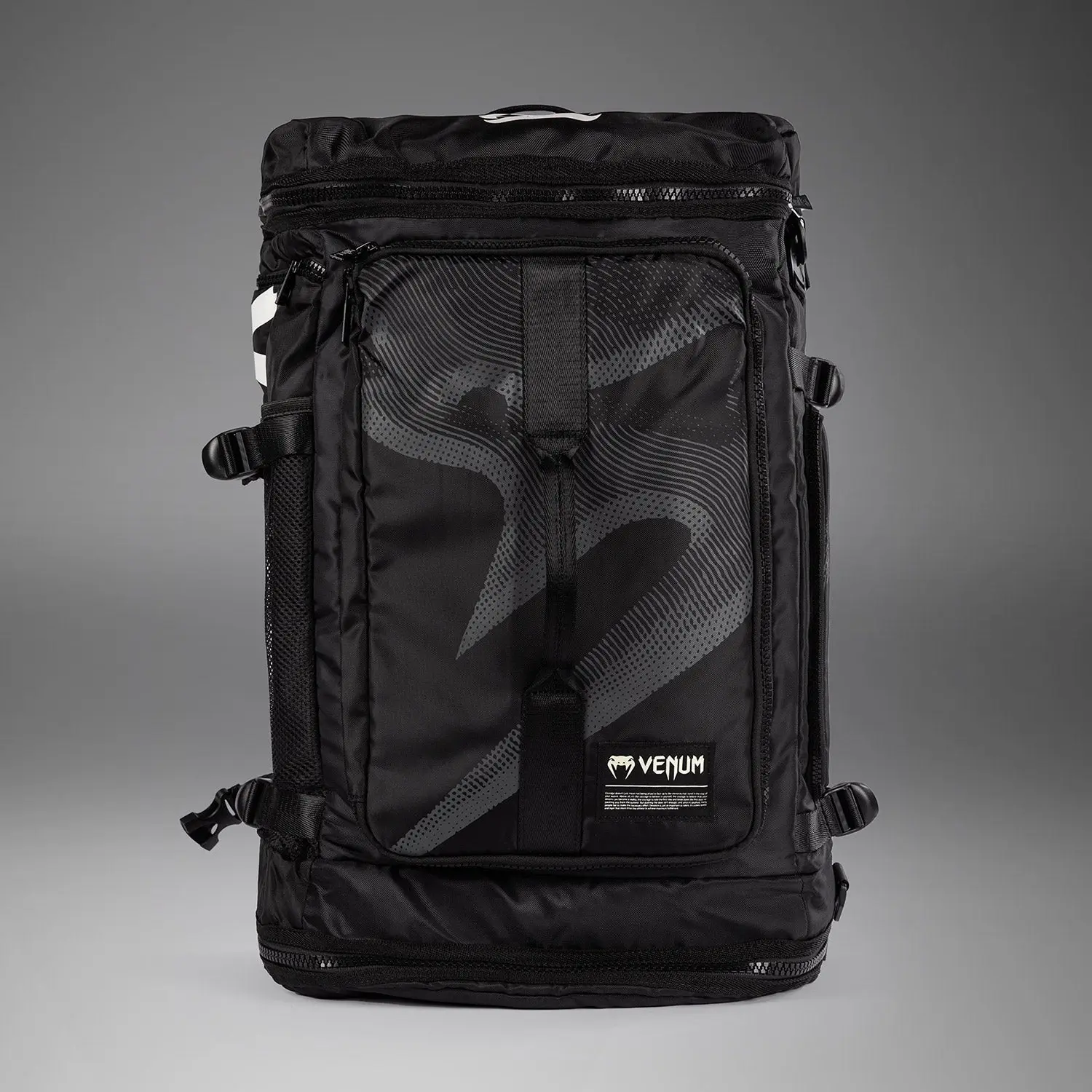 Venum Shockwave Convertible Sports Bag (60L) - Black, изглед отпред с етикет