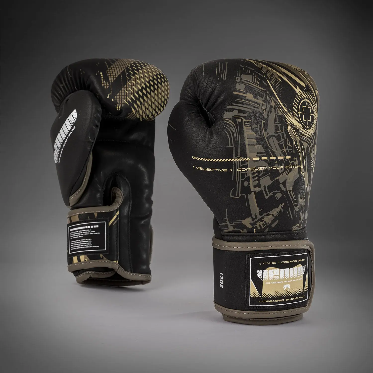 Venum Invader Boxing Gloves - Black/Sand страничен изглед