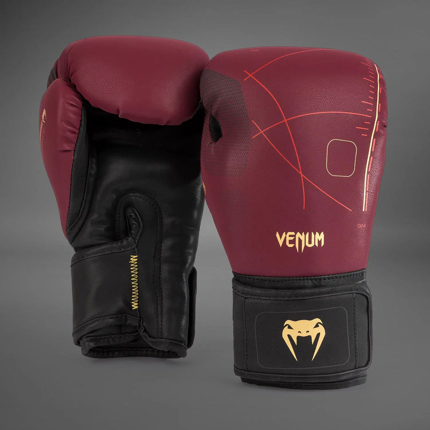Venum Tactical XT Boxing Gloves - Black/Burgundy/Gold преден изглед
