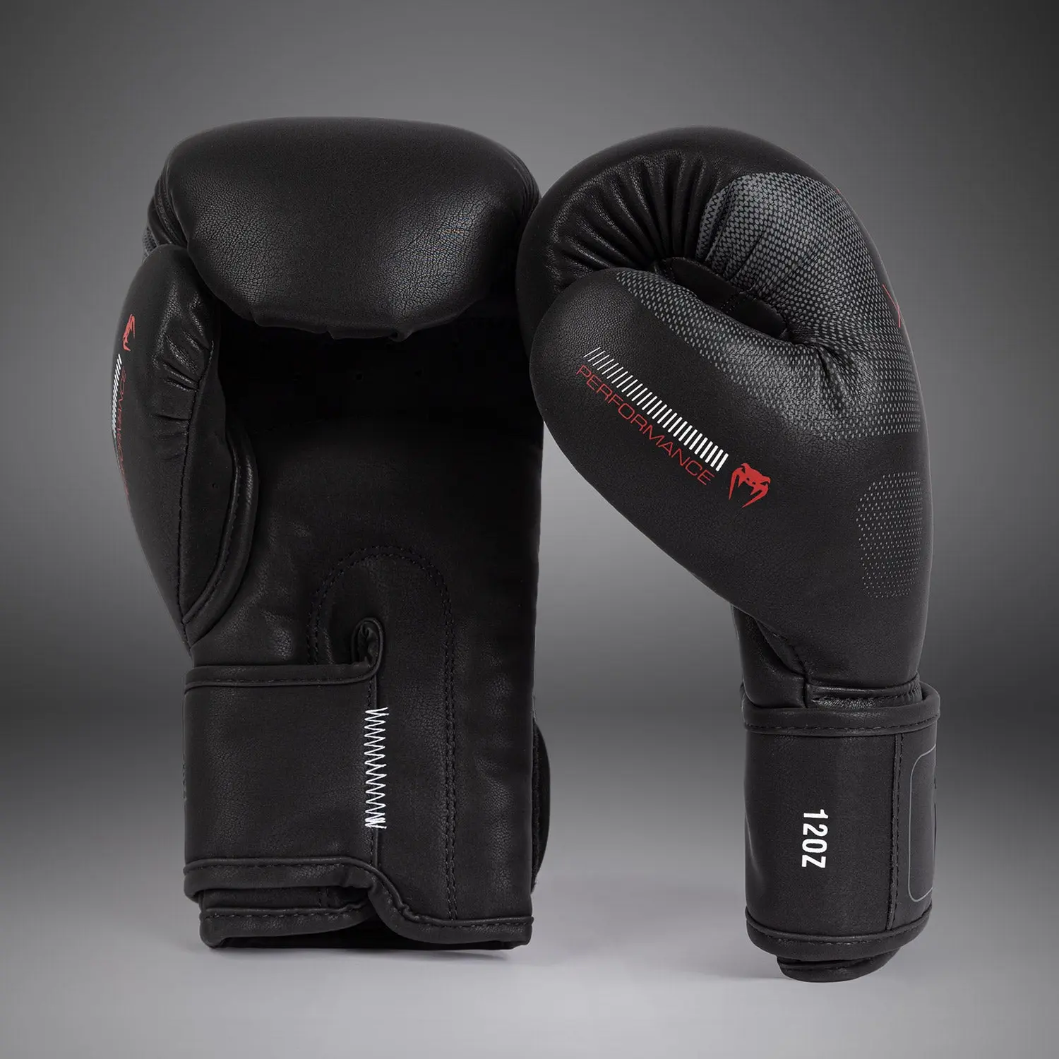 Venum Tactical XT Boxing Gloves - Black/Fire Red преден изглед с детайл 12oz