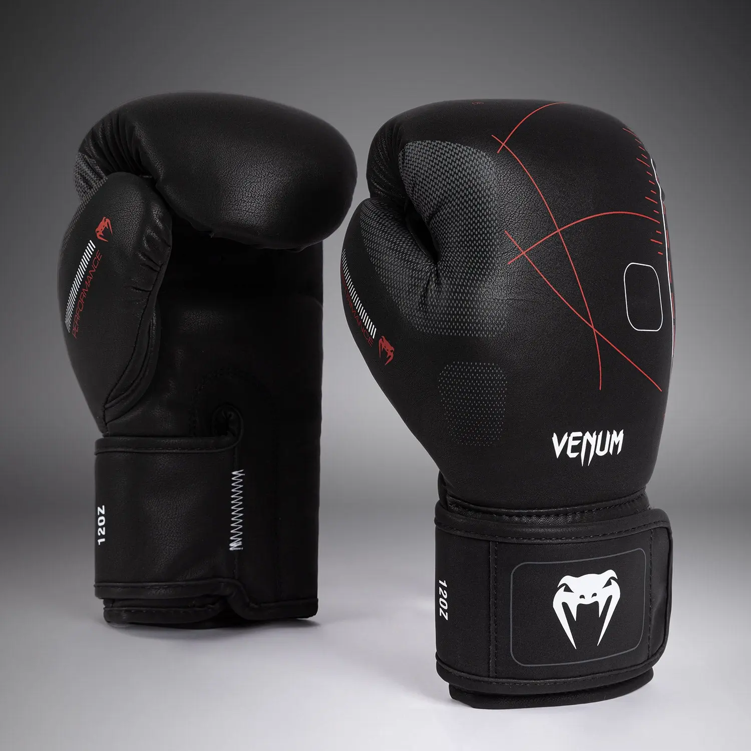 Venum Tactical XT Boxing Gloves - Black/Fire Red преден изглед с детайли