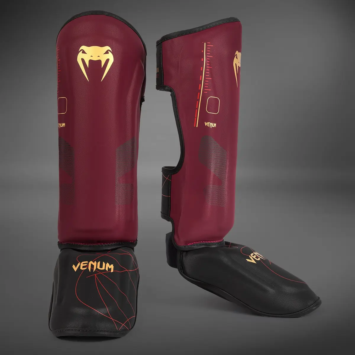 Venum Tactical XT Shinguards - Black/Burgundy/Gold, страничен изглед
