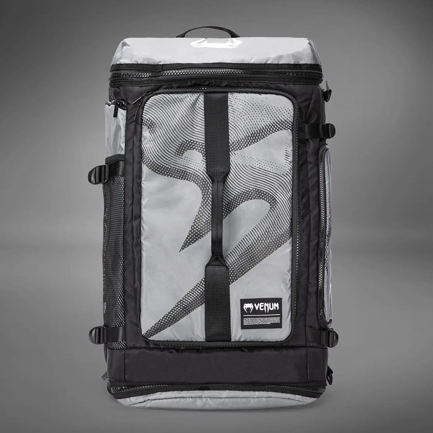 Venum Trainer Hybrid sports bag - Storm Grey, изглед отпред с етикет