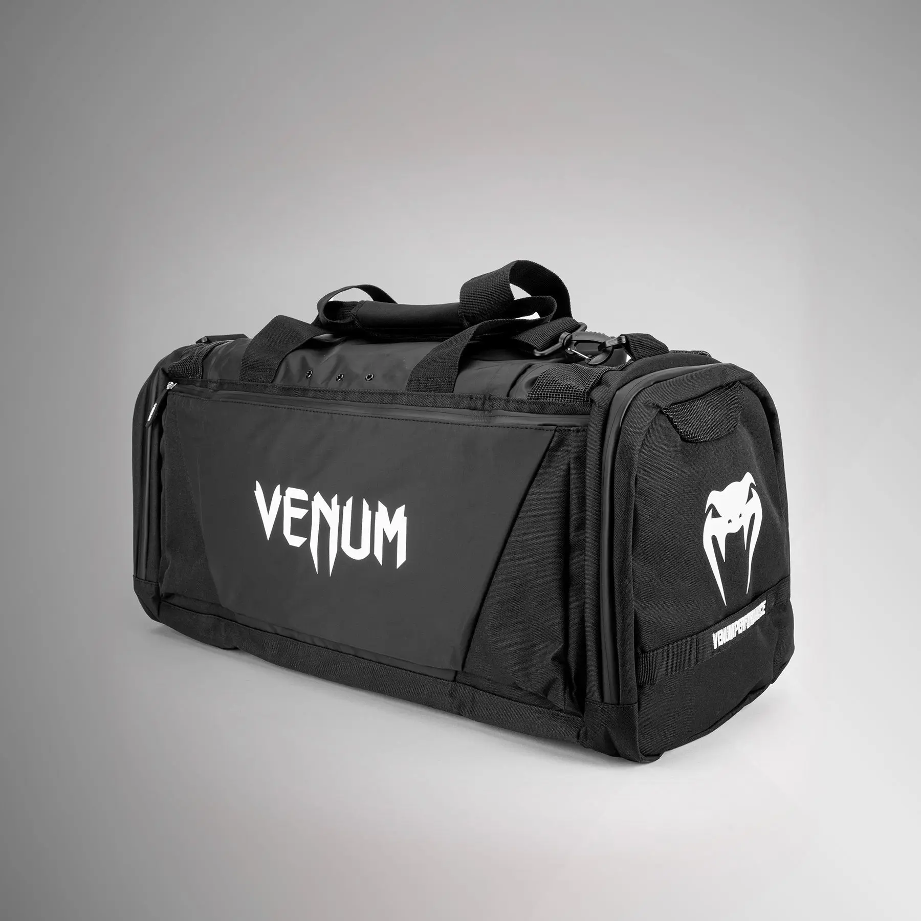 Venum Trainer Lite Evo Sports Bags (48L) - Black/White, изглед отпред с лого