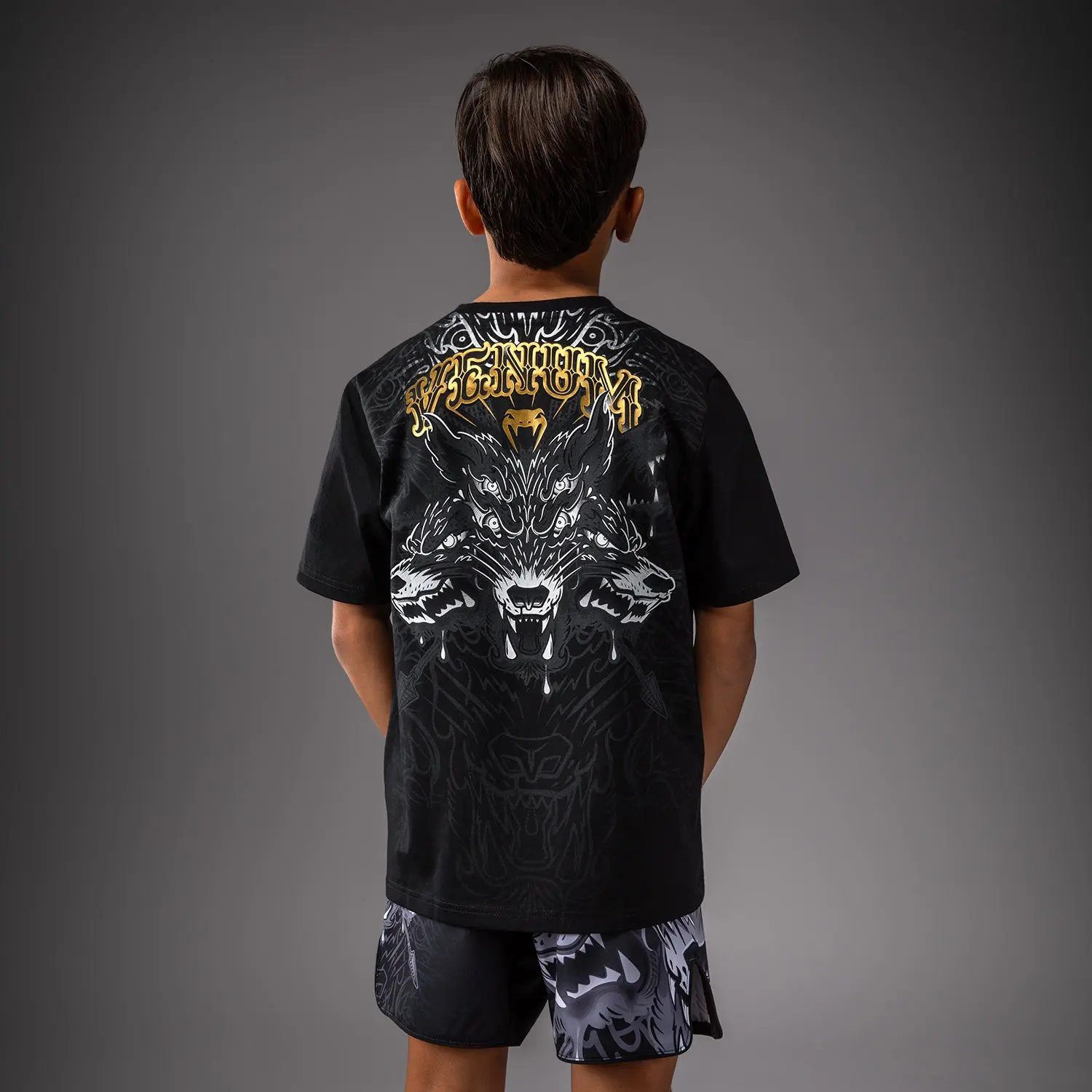 Тениска Venum Wolf Atak T-Shirt Black/Grey детски гръб