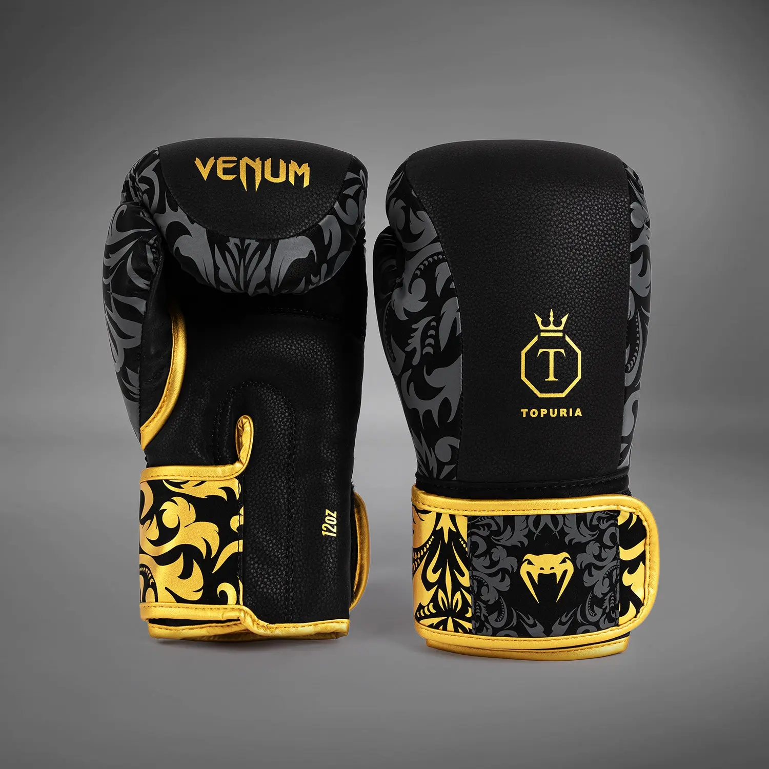 Venum x Topuria Unmatched Edition Boxing Gloves - Black/Gold преден изглед