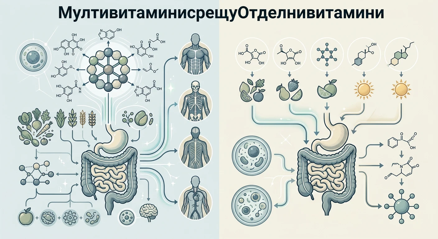 Илюстрация на биохимични пътеки, активирани от витамини