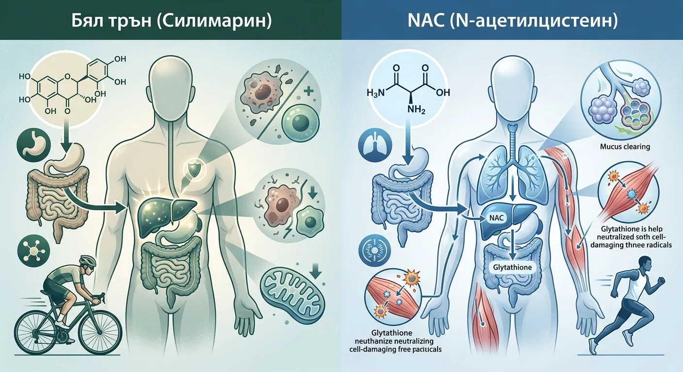Illustration of Silymarin and NAC mechanisms