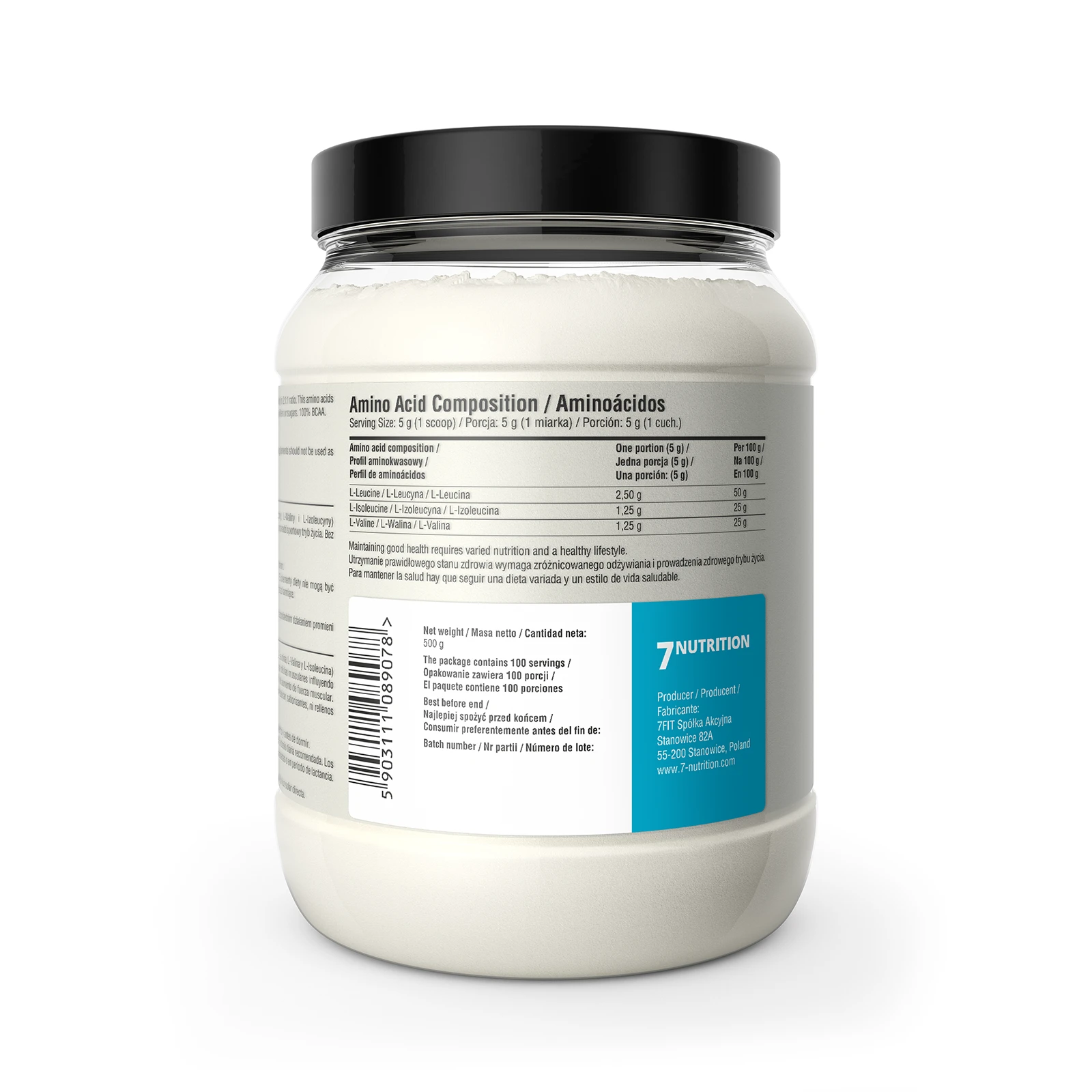 7Nutrition - BCAA 100% 500g етикет с информация за състава