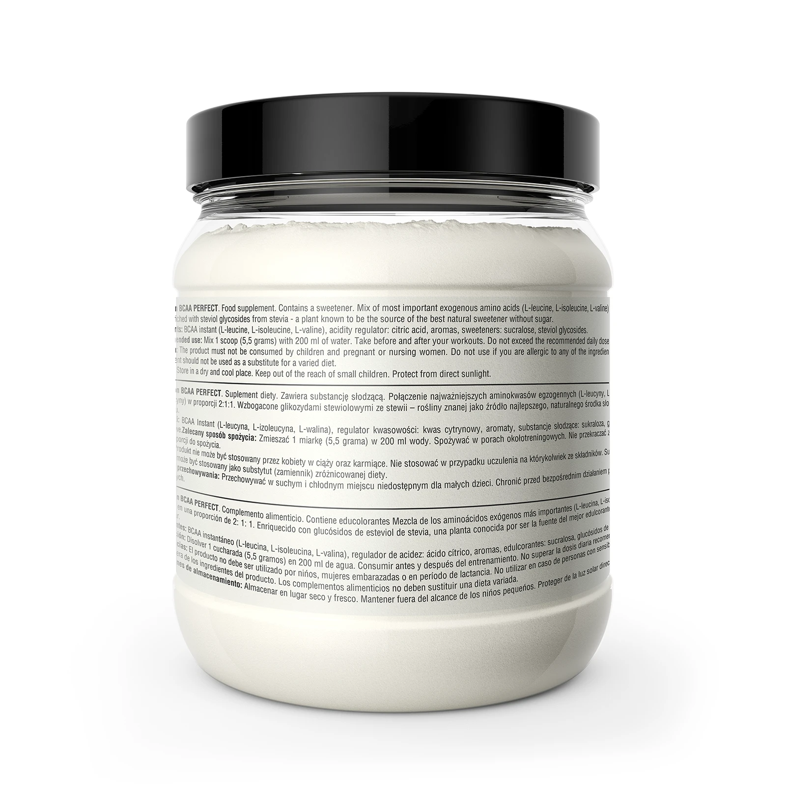 7Nutrition - BCAA Perfect 500g изглед на етикета с текст на няколко езика
