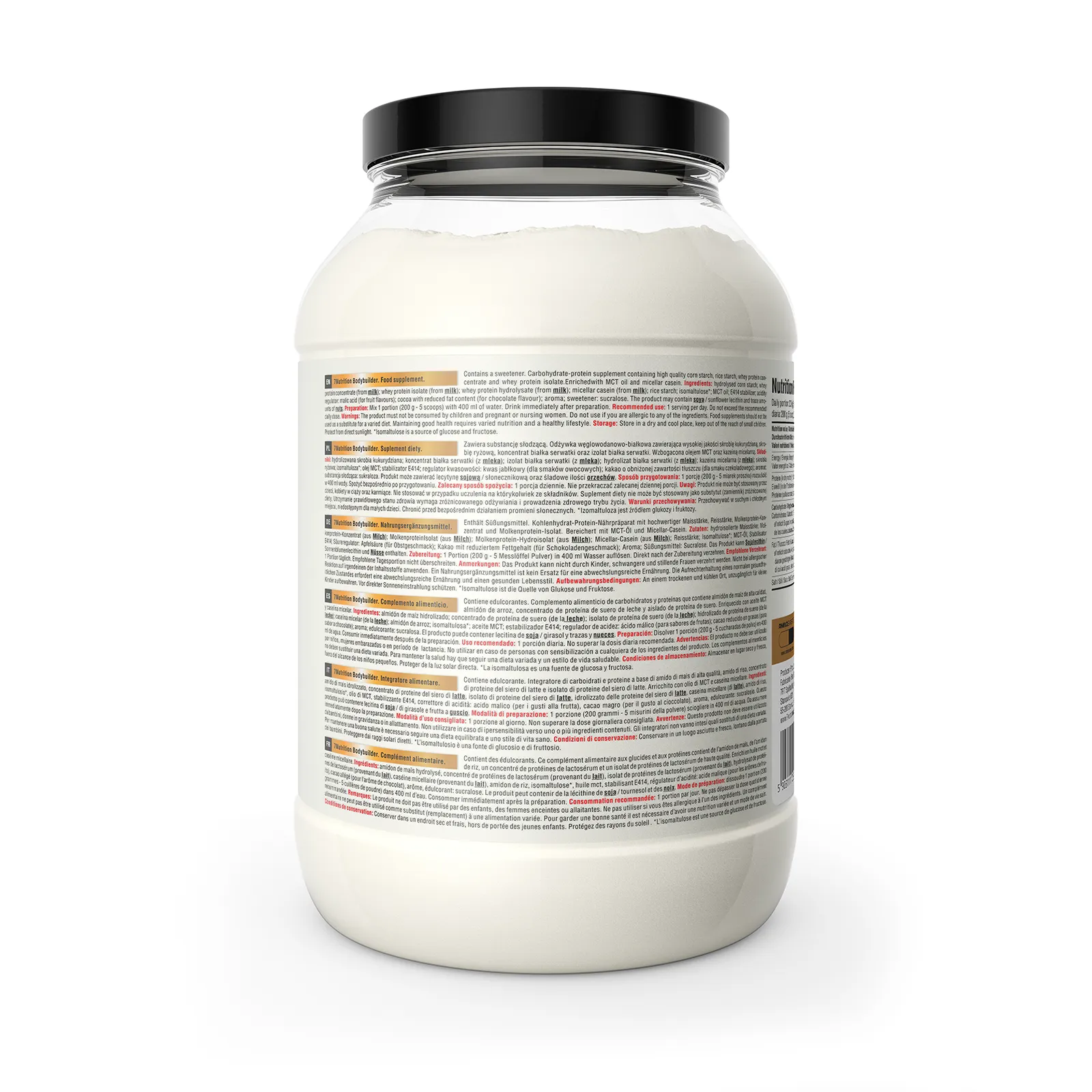 7Nutrition - BODYBUILDER 3 kg етикет с информация за протеин, въглехидрати и прахообразна смес