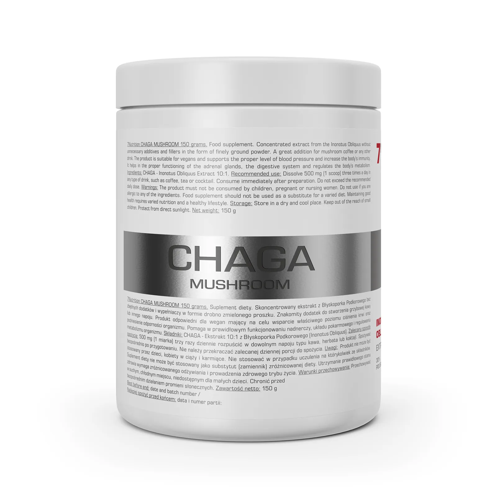 7Nutrition - CHAGA MUSHROOM 150G опаковка с големина 150 грама
