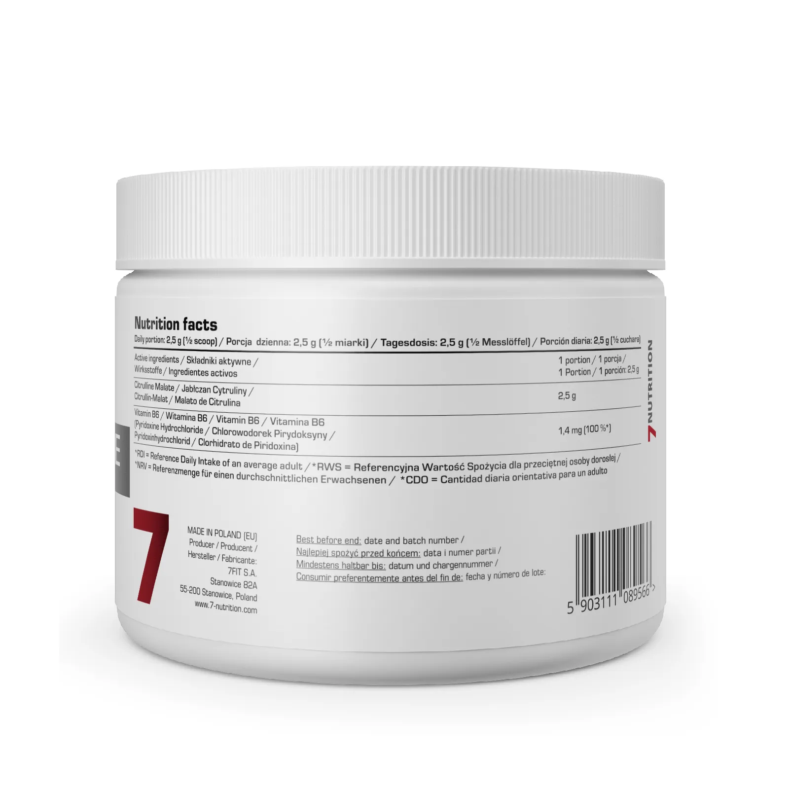 7Nutrition - Citrulline Malate 250g етикет с информация за продукта