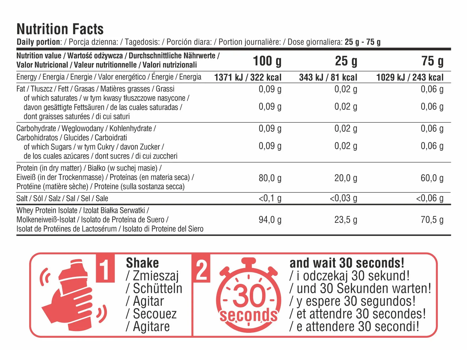 7Nutrition - Clear Whey Isolate 500g хранителна таблица