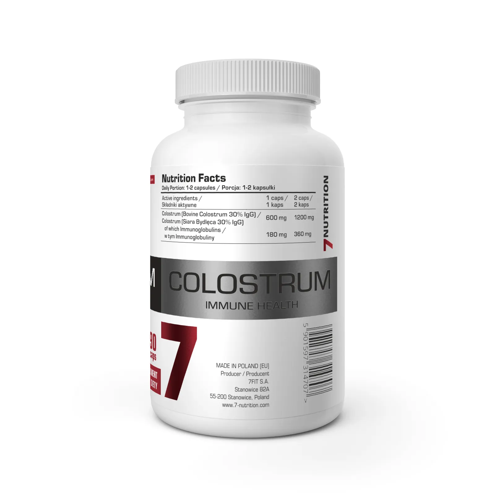 7Nutrition - COLOSTRUM 90 caps преден изглед на бурканчето