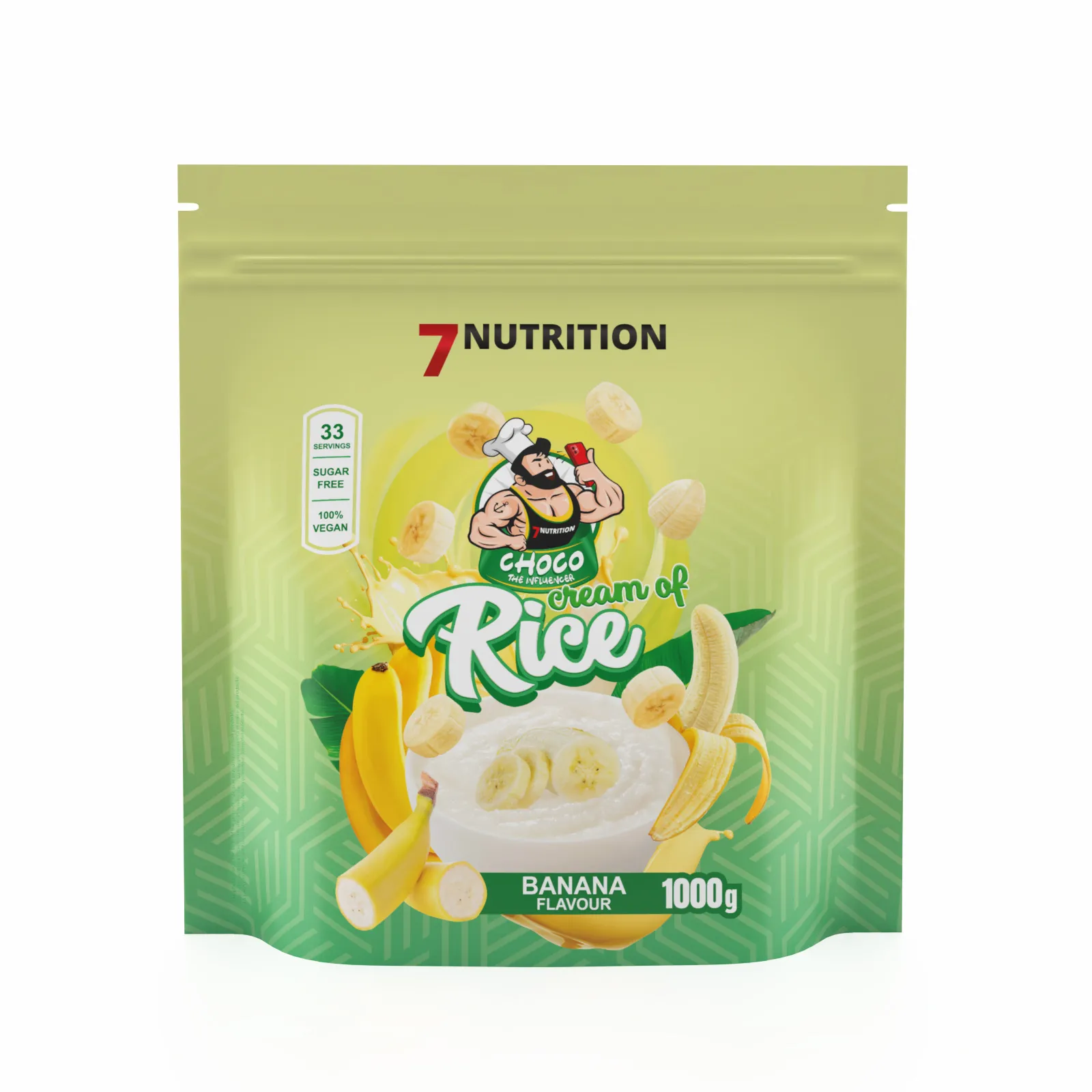 7Nutrition - Cream of Rice 1000g отпред, с изображение на банан и овесени ядки