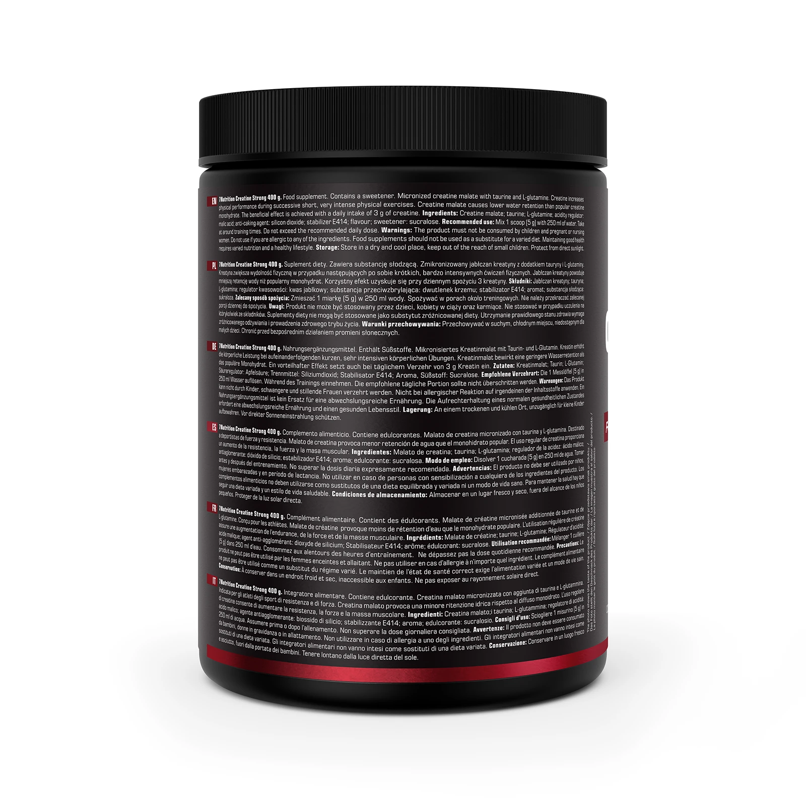 7Nutrition - Creatine Strong 400 g - преден изглед на опаковката с етикет и изображение на лимон