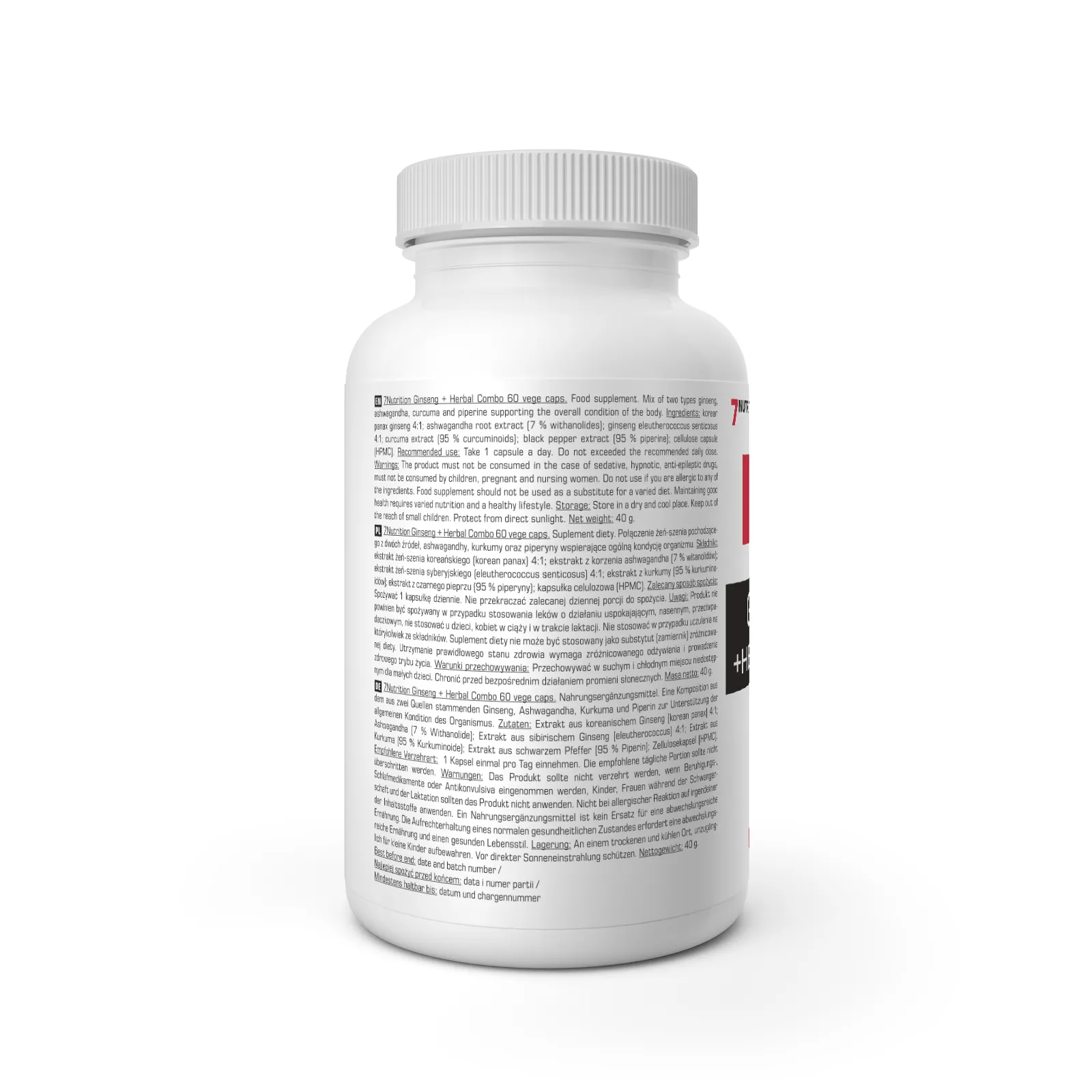 7Nutrition - Ginseng+ Herbal Combo 60 vege caps задeн изглед към етикета