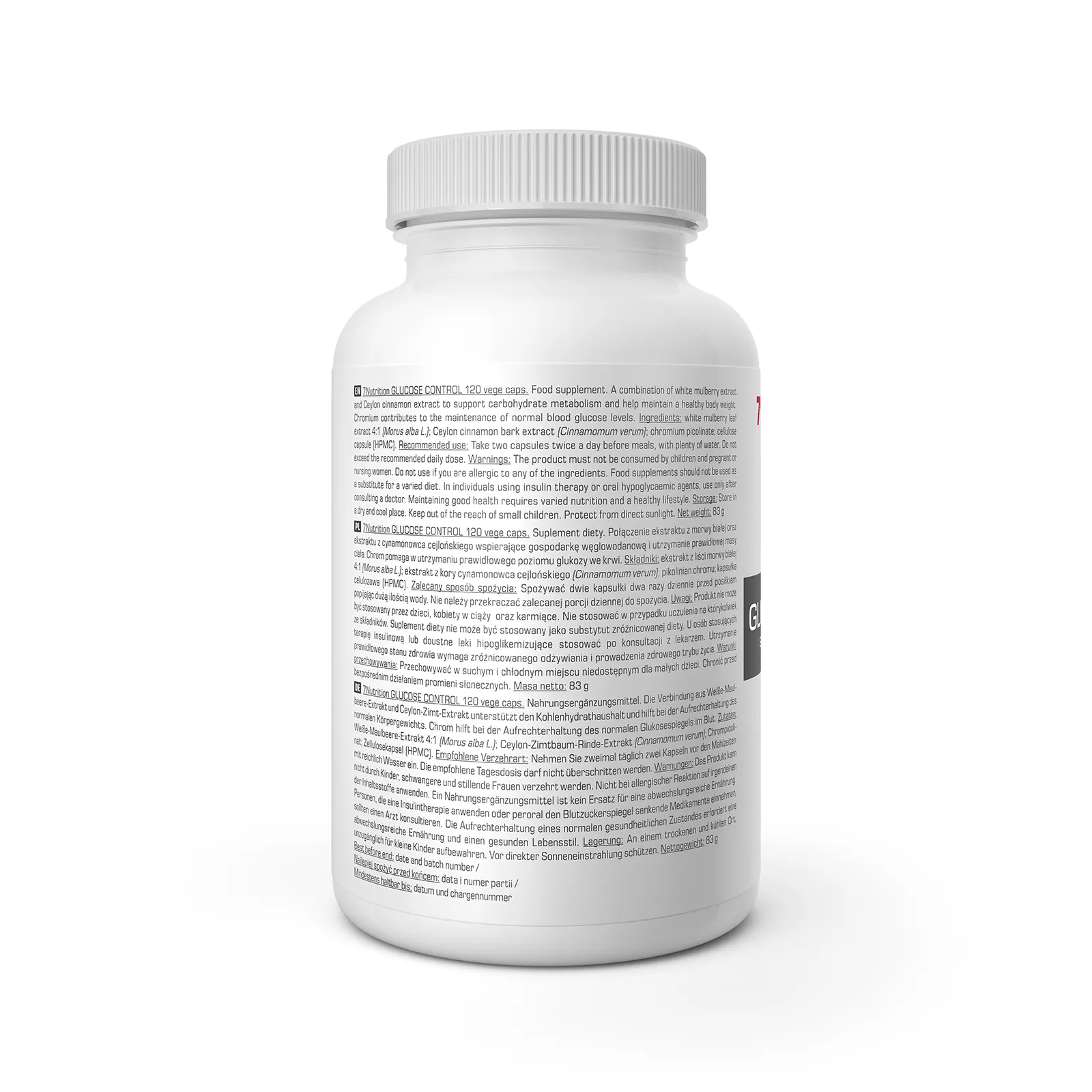 7Nutrition - GLUCOSE CONTROL - 120 vege caps, етикет на опаковката