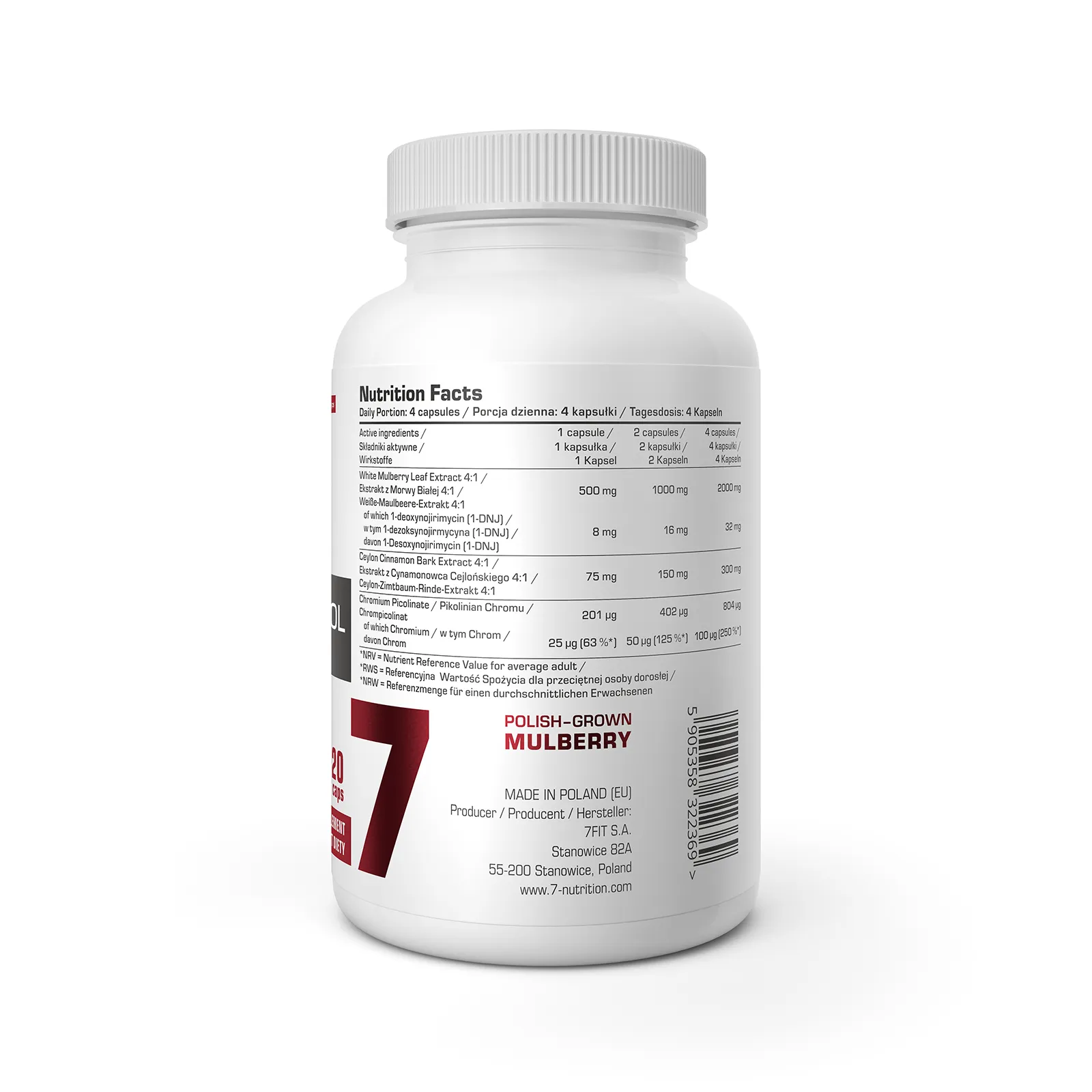 7Nutrition - GLUCOSE CONTROL - 120 vege caps, хранителна таблица отстрани
