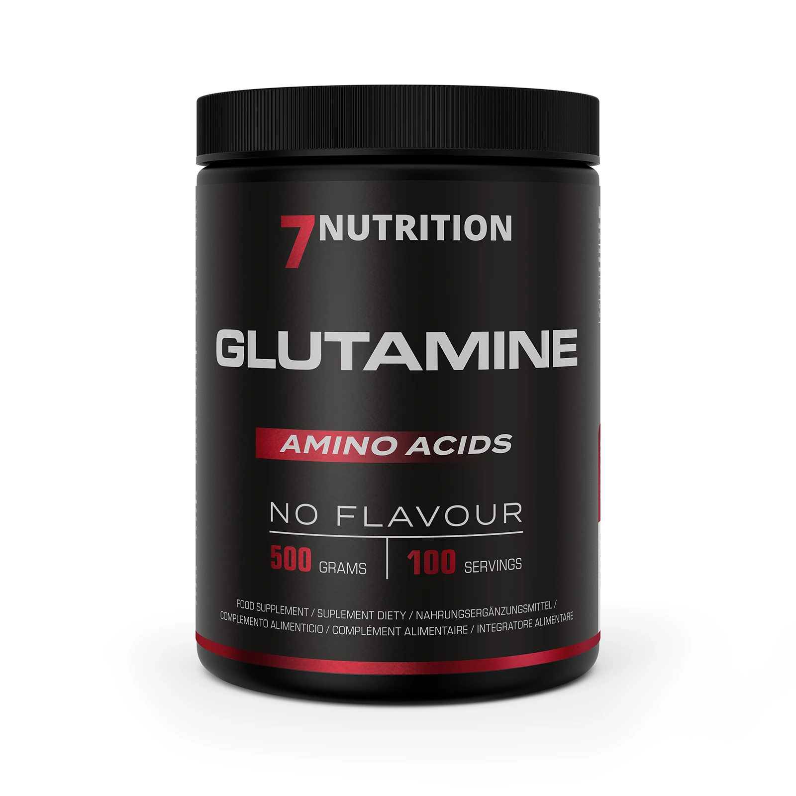 7Nutrition - GLUTAMINE 500g етикет с размер 500 грама и 100 порции