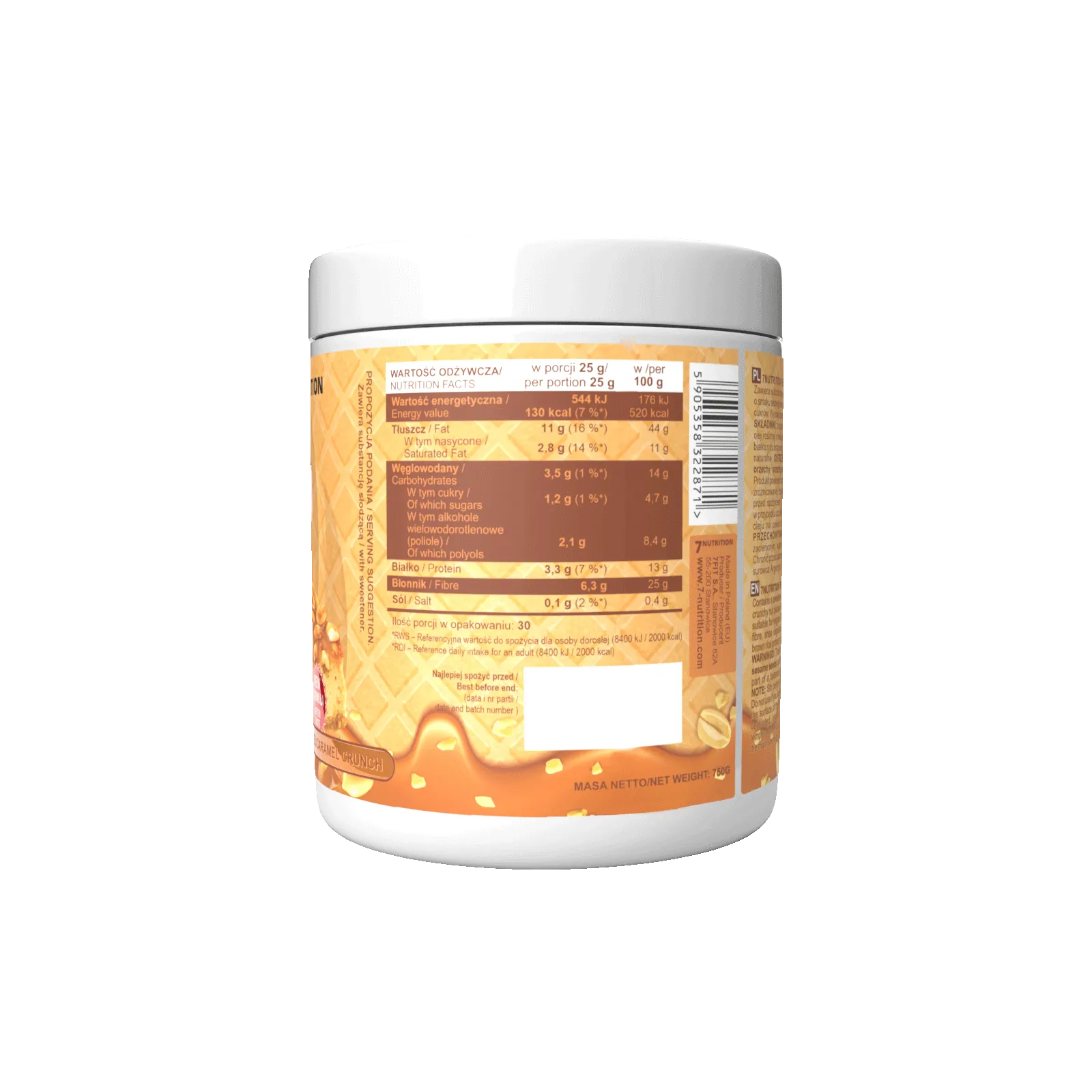 7Nutrition - Keto Cream Caramel Crunch 750g страничен етикет с информация