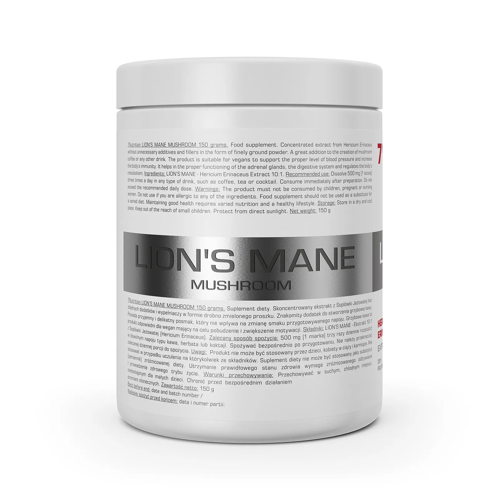 7Nutrition - LION'S MANE MUSHROOM 150g хранителна таблица