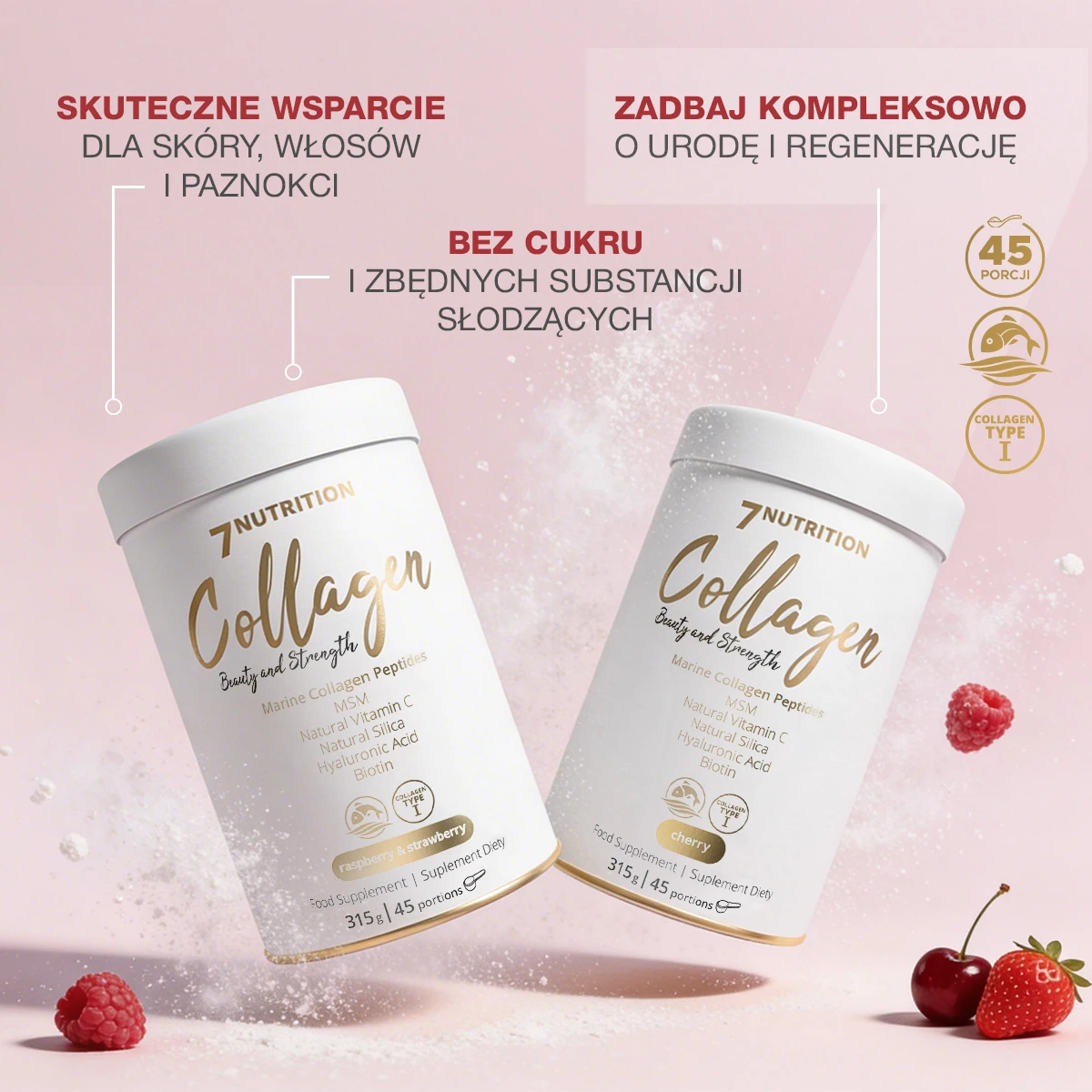 7Nutrition - MARINE COLLAGEN 315 g опаковки малина и череша