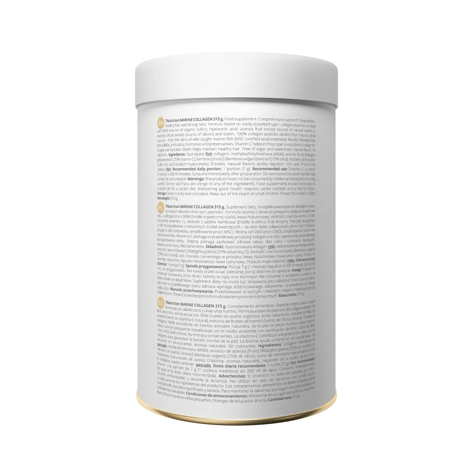7Nutrition - MARINE COLLAGEN 315 g етикет с информация за продукта