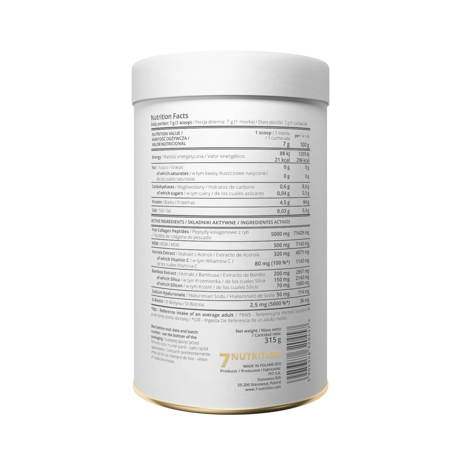 7Nutrition - MARINE COLLAGEN 315 g хранителна таблица