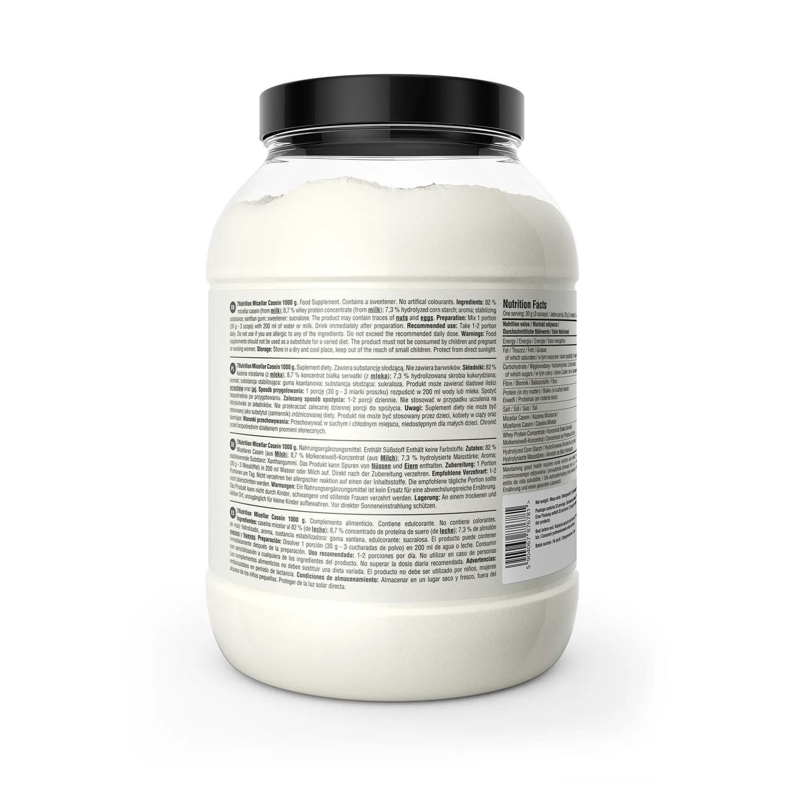 7Nutrition - Micellar Casein 100% 1000g хранителна таблица на етикета