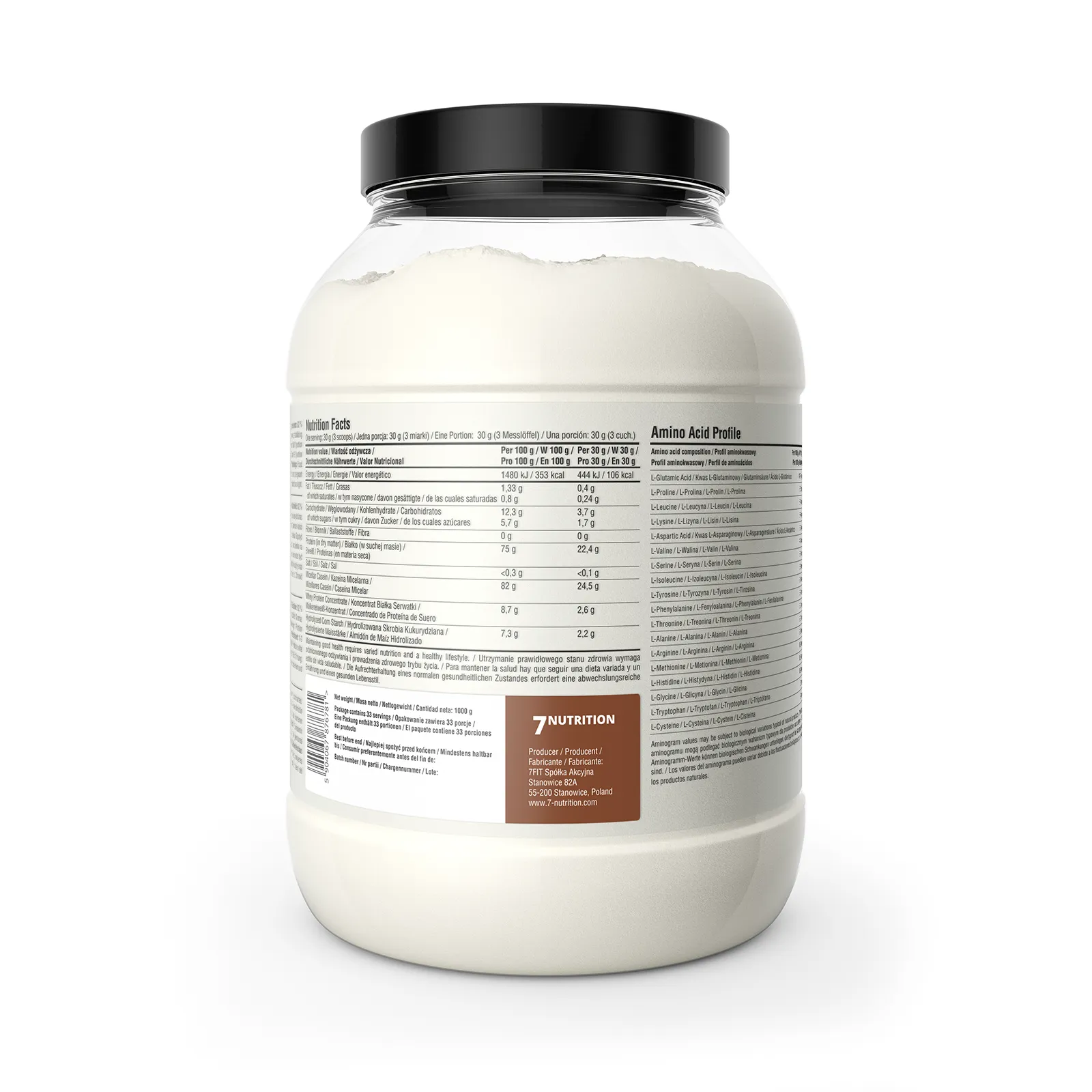 7Nutrition - Micellar Casein 100% 1000g профил на аминокиселините