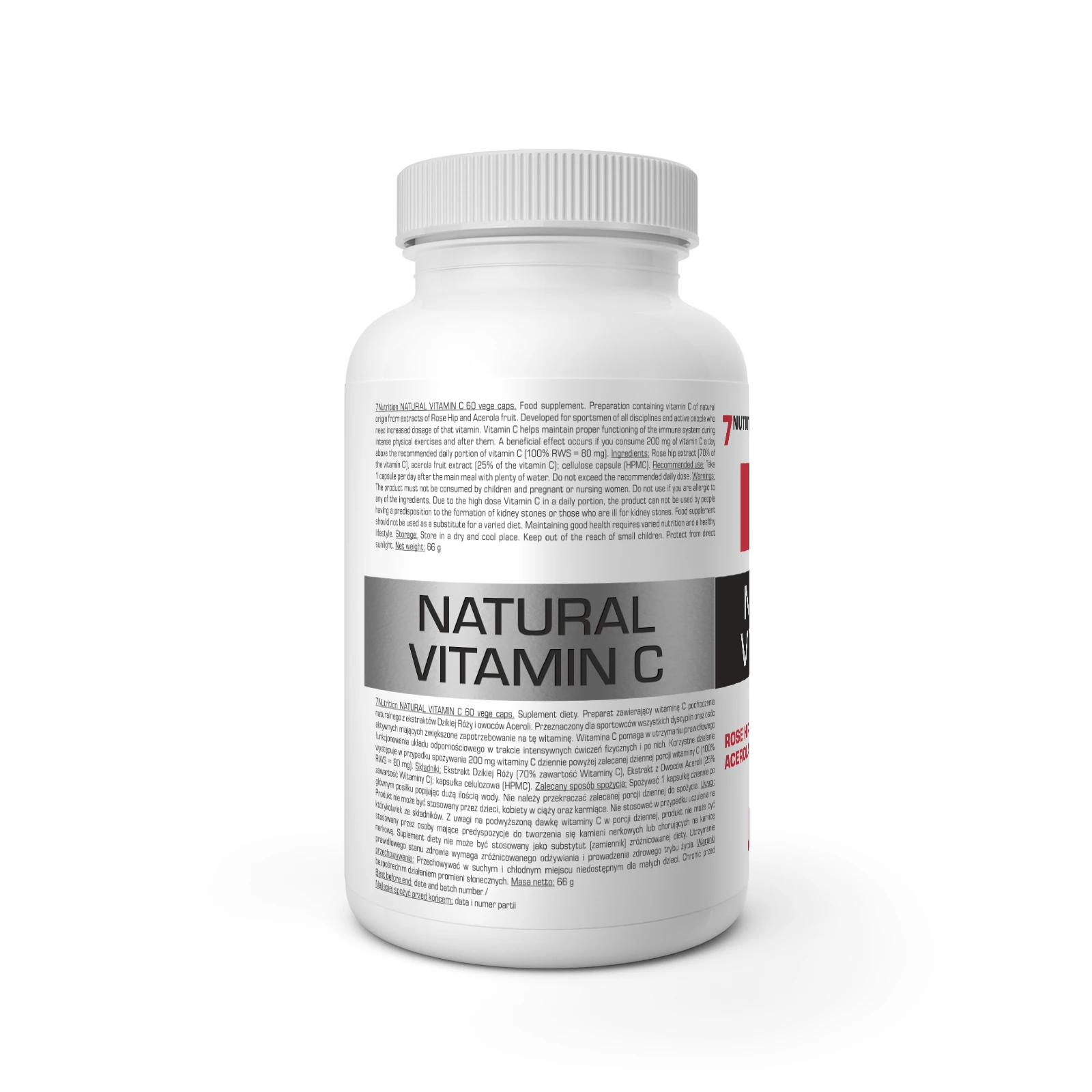 7Nutrition - NATURAL VITAMIN C 60 vege caps етикет с хранителна информация