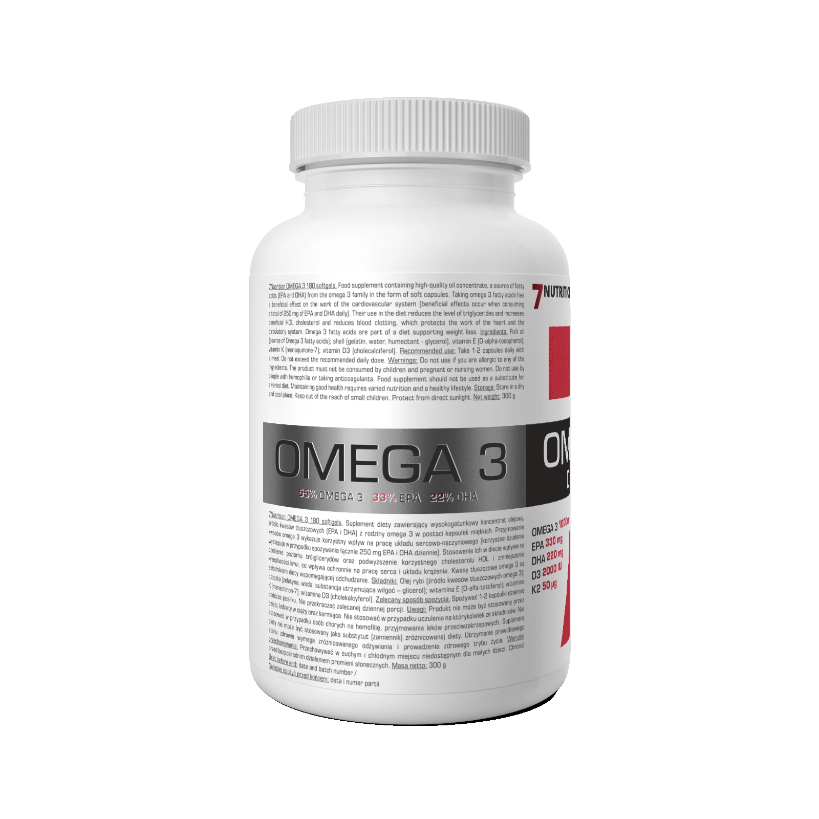 7Nutrition - OMEGA 3 D3 + K2 - 180 softgels етикет със съставки