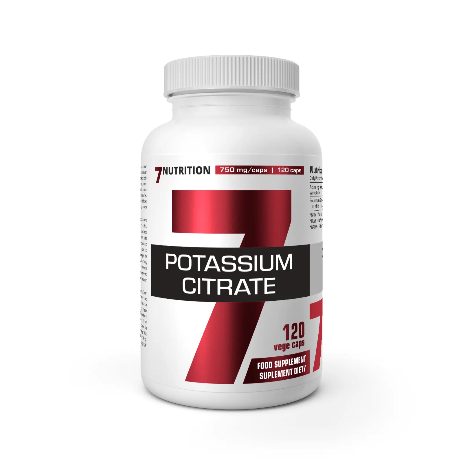 7Nutrition - Potassium Citrate 120 vege caps преден изглед на опаковката